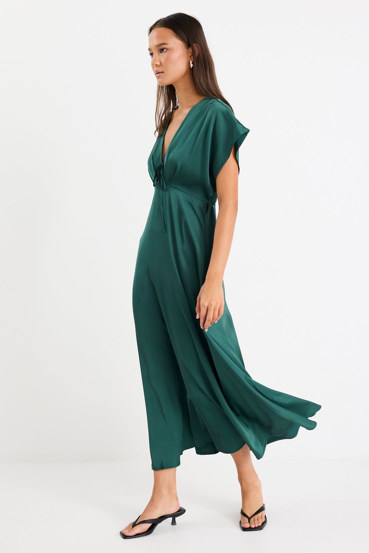 Ambiance Forest Satin Short Sleeve Maxi Dress