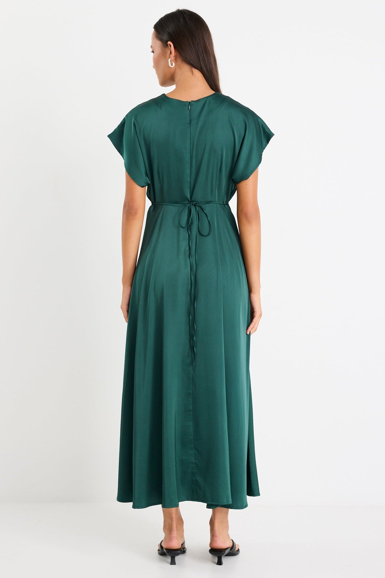 Ambiance Forest Satin Short Sleeve Maxi Dress