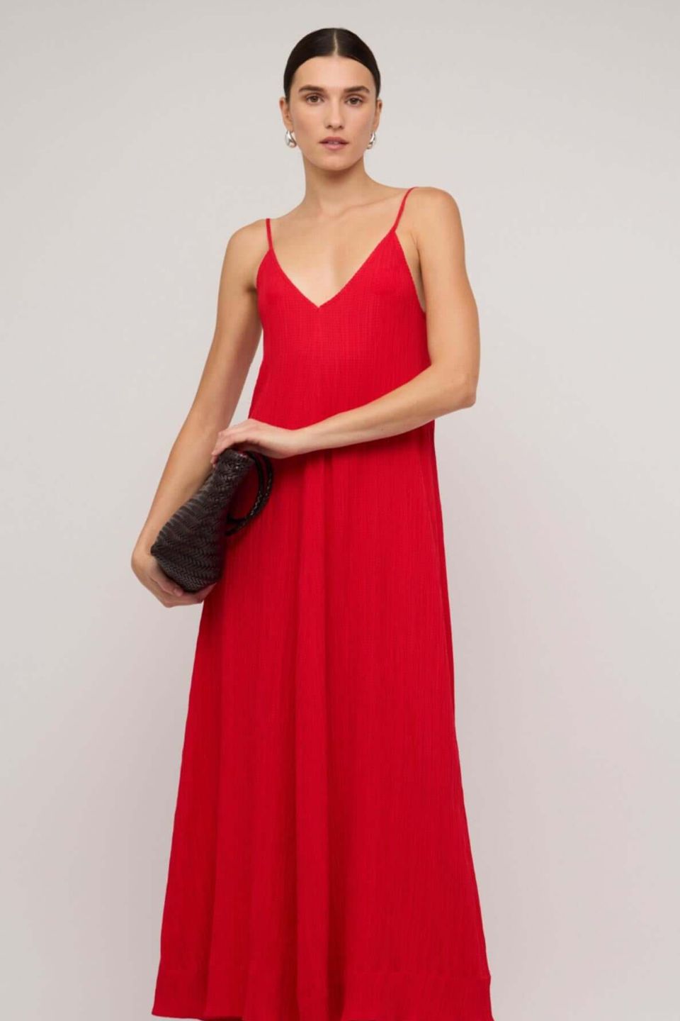 Amira Red Strappy Textured Maxi Dress