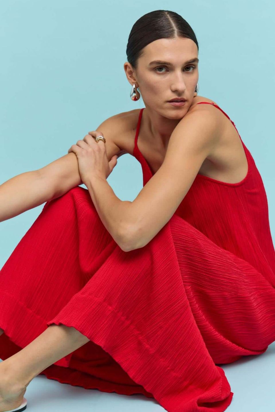 Amira Red Strappy Textured Maxi Dress