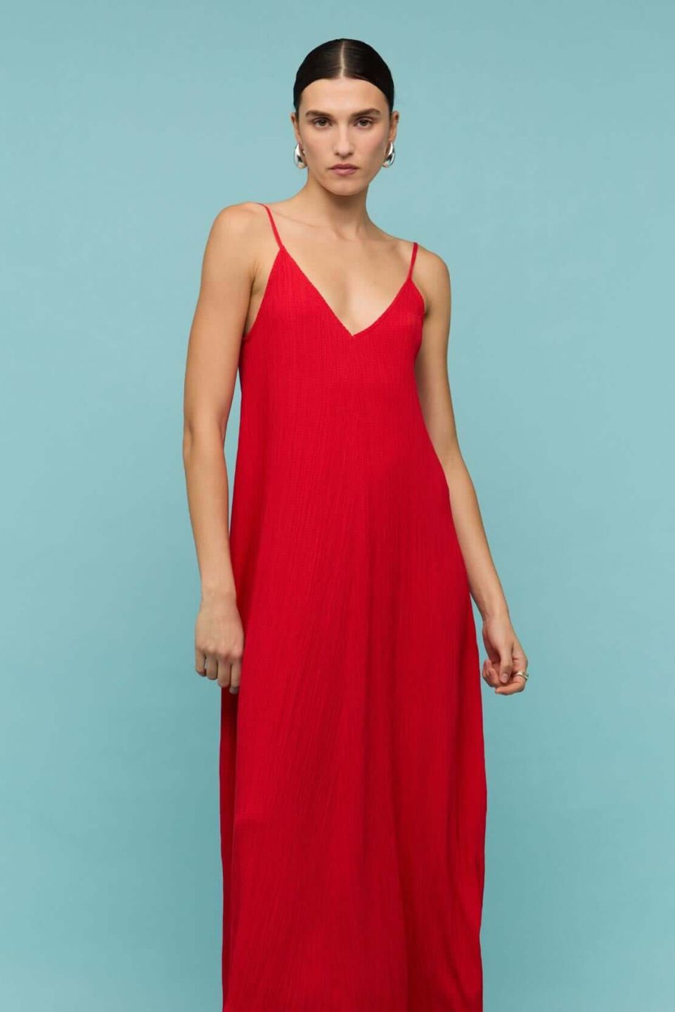 Amira Red Strappy Textured Maxi Dress