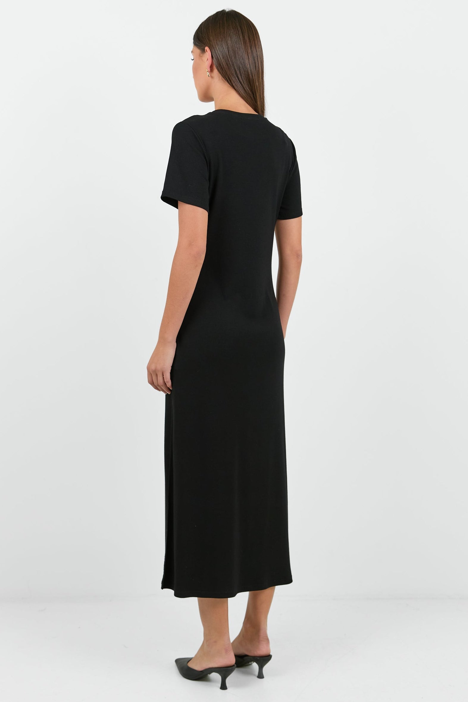 Anchor Black Waist Buckle Short Sleeve Knit Maxi Dress