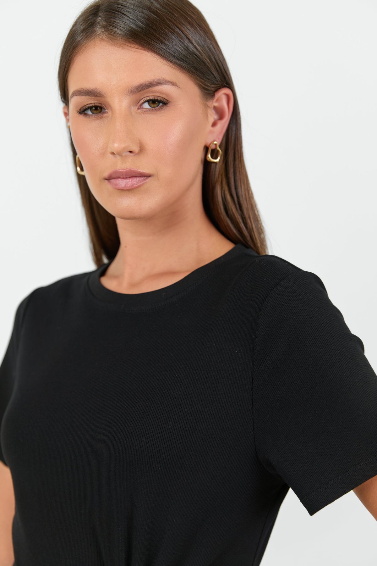 Anchor Black Waist Buckle Short Sleeve Knit Maxi Dress