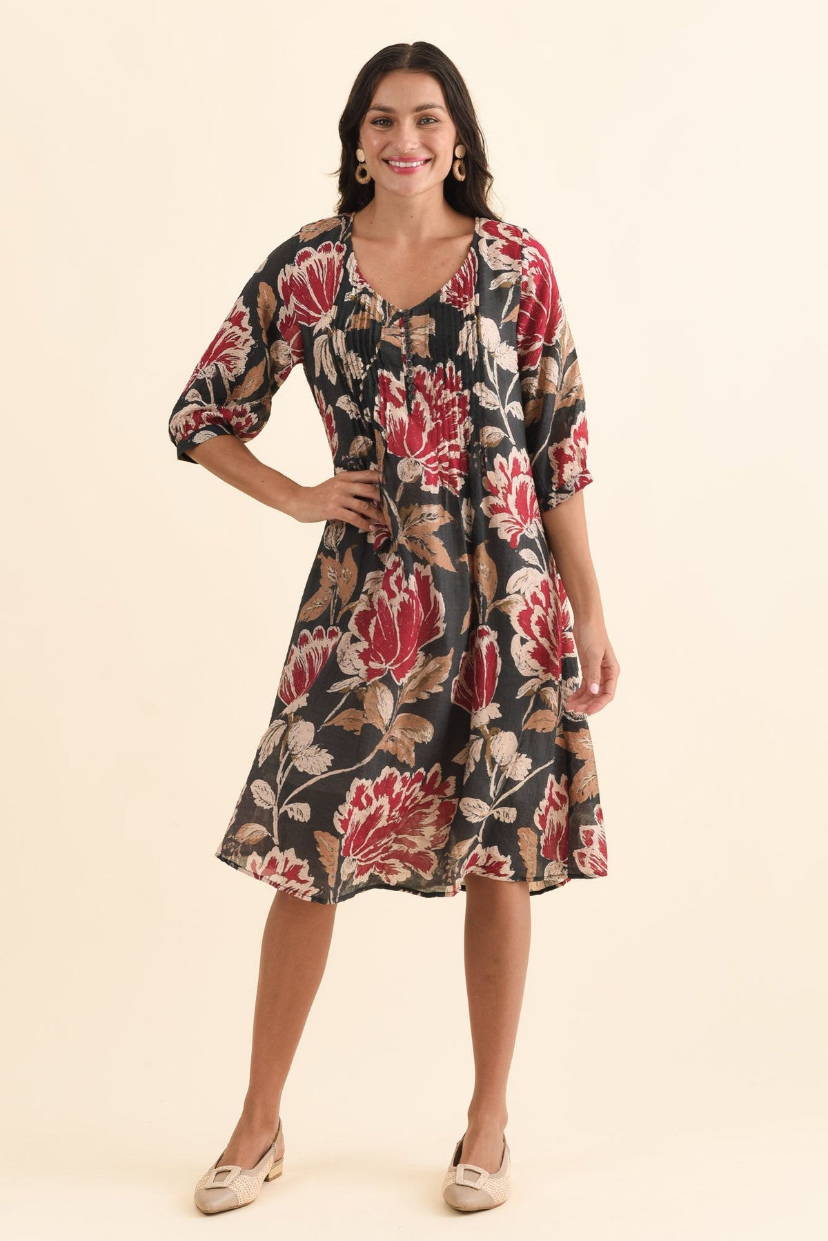 Arcadia Green Floral Button Dress