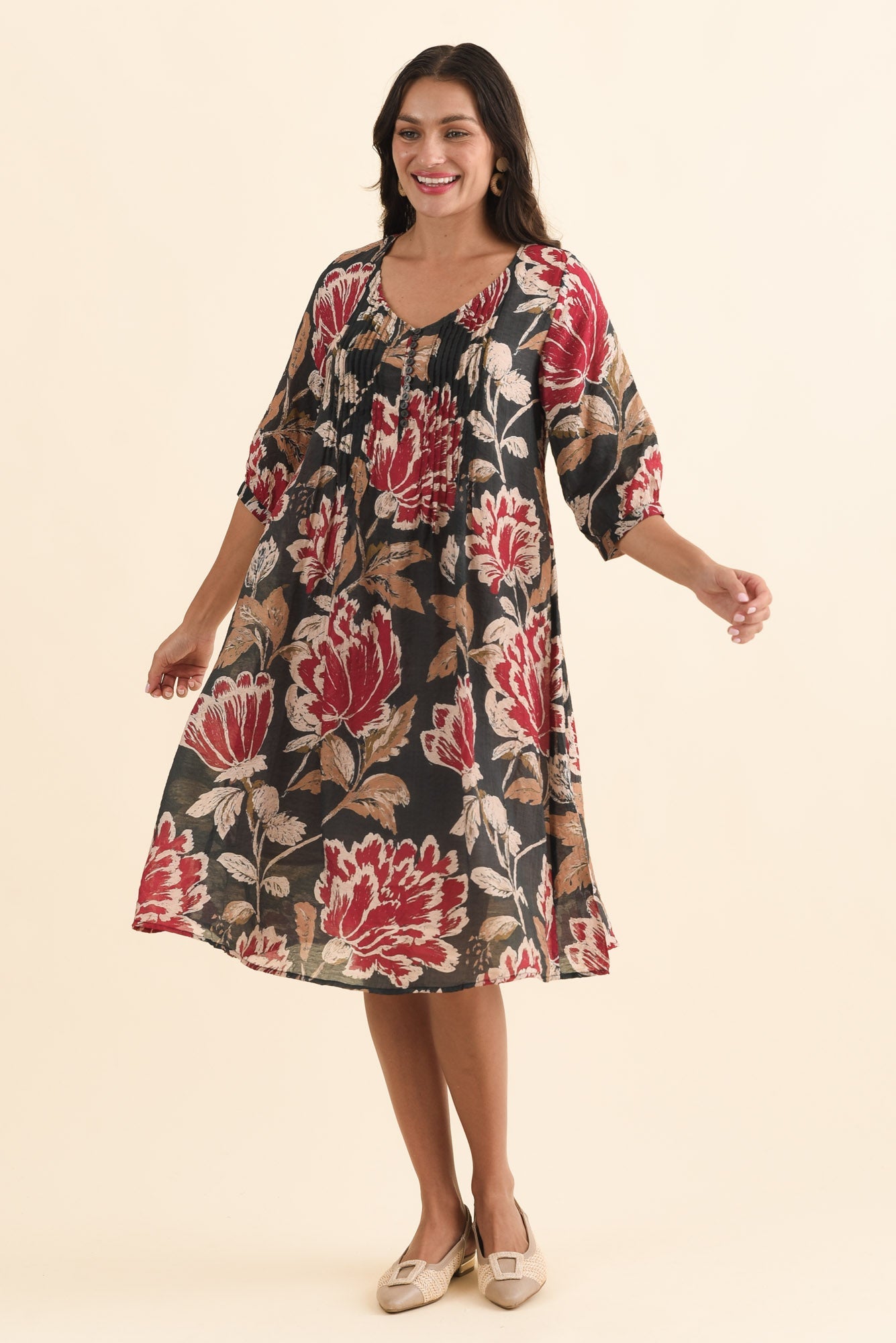 Arcadia Green Floral Button Dress