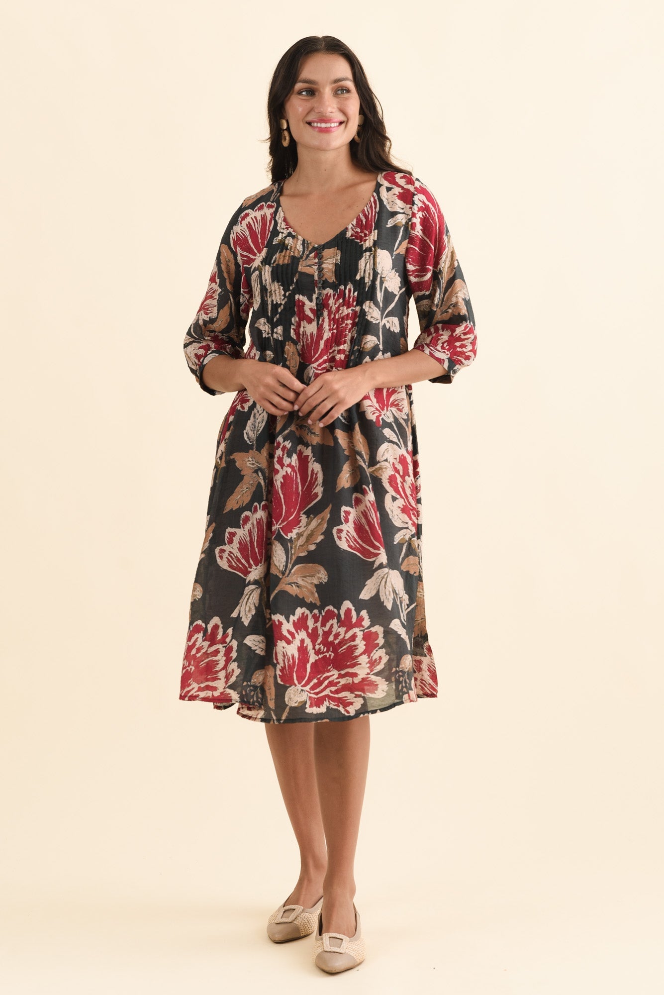 Arcadia Green Floral Button Dress