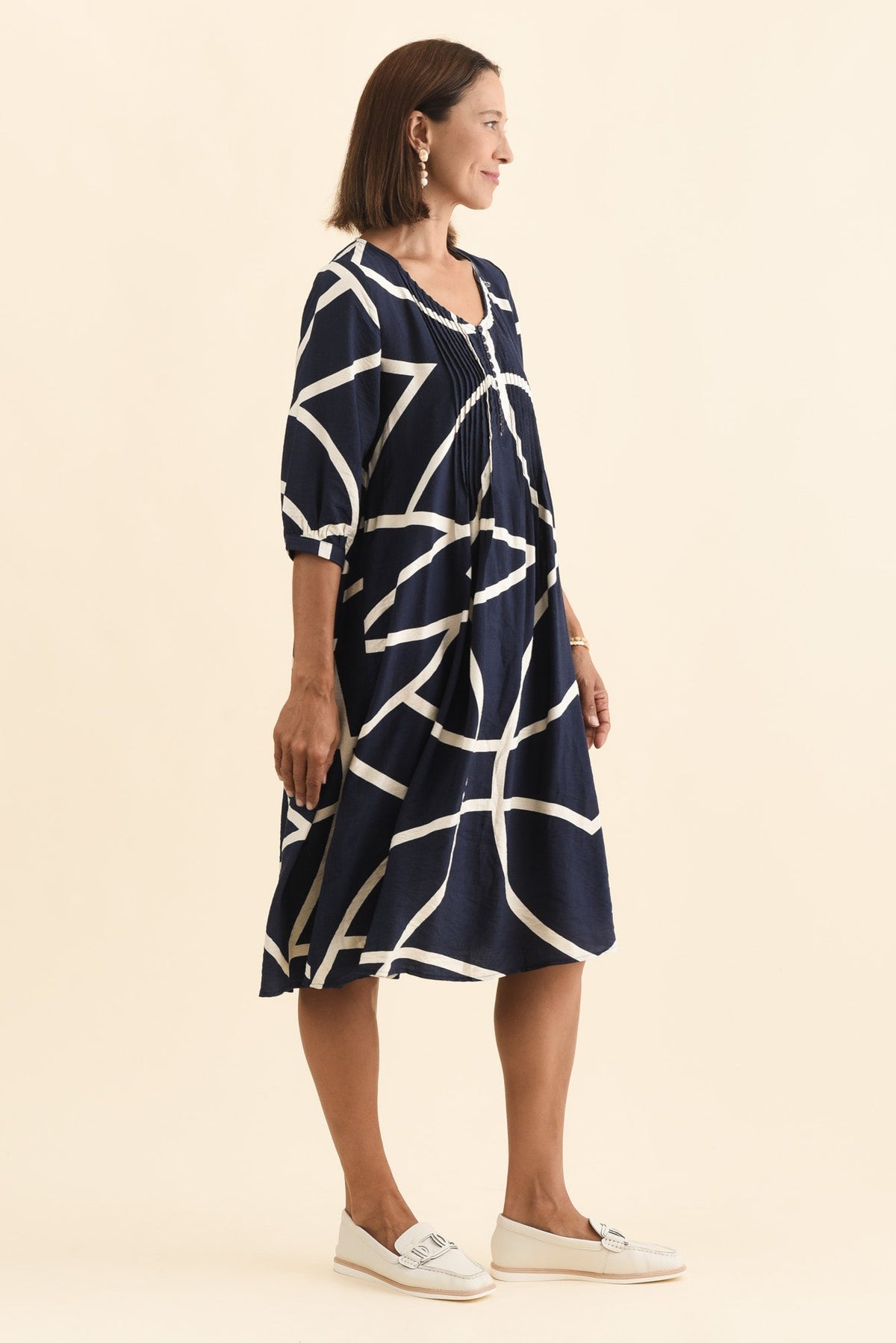 Arcadia Navy Abstract Button Dress