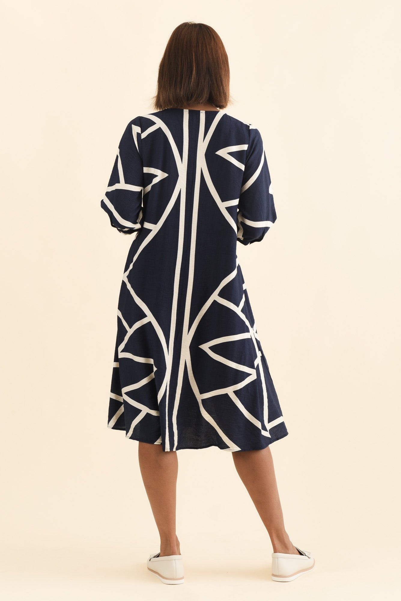 Arcadia Navy Abstract Button Dress