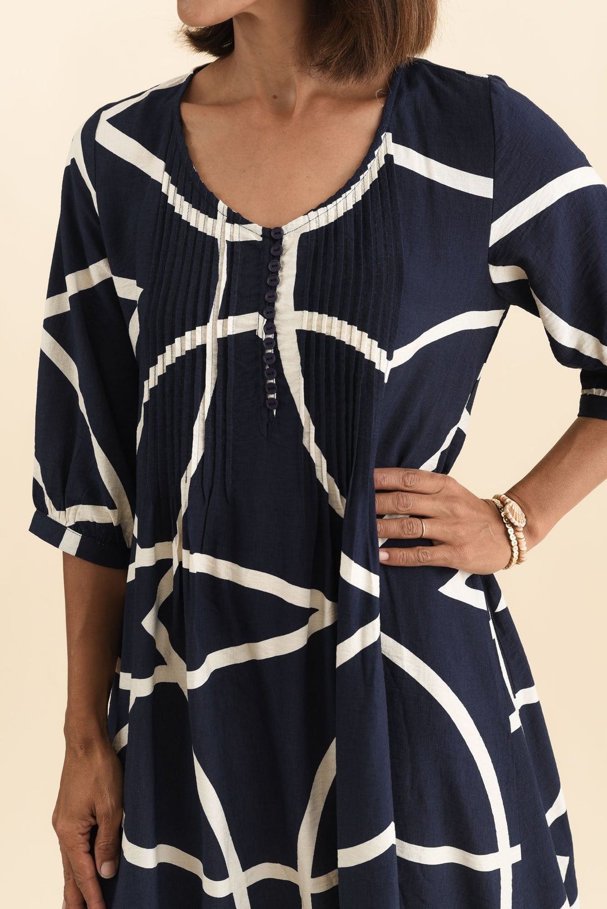 Arcadia Navy Abstract Button Dress
