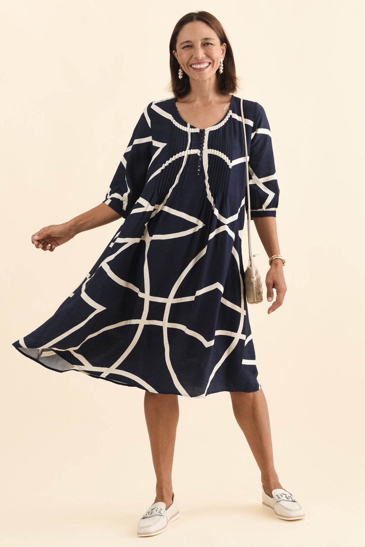 Arcadia Navy Abstract Button Dress