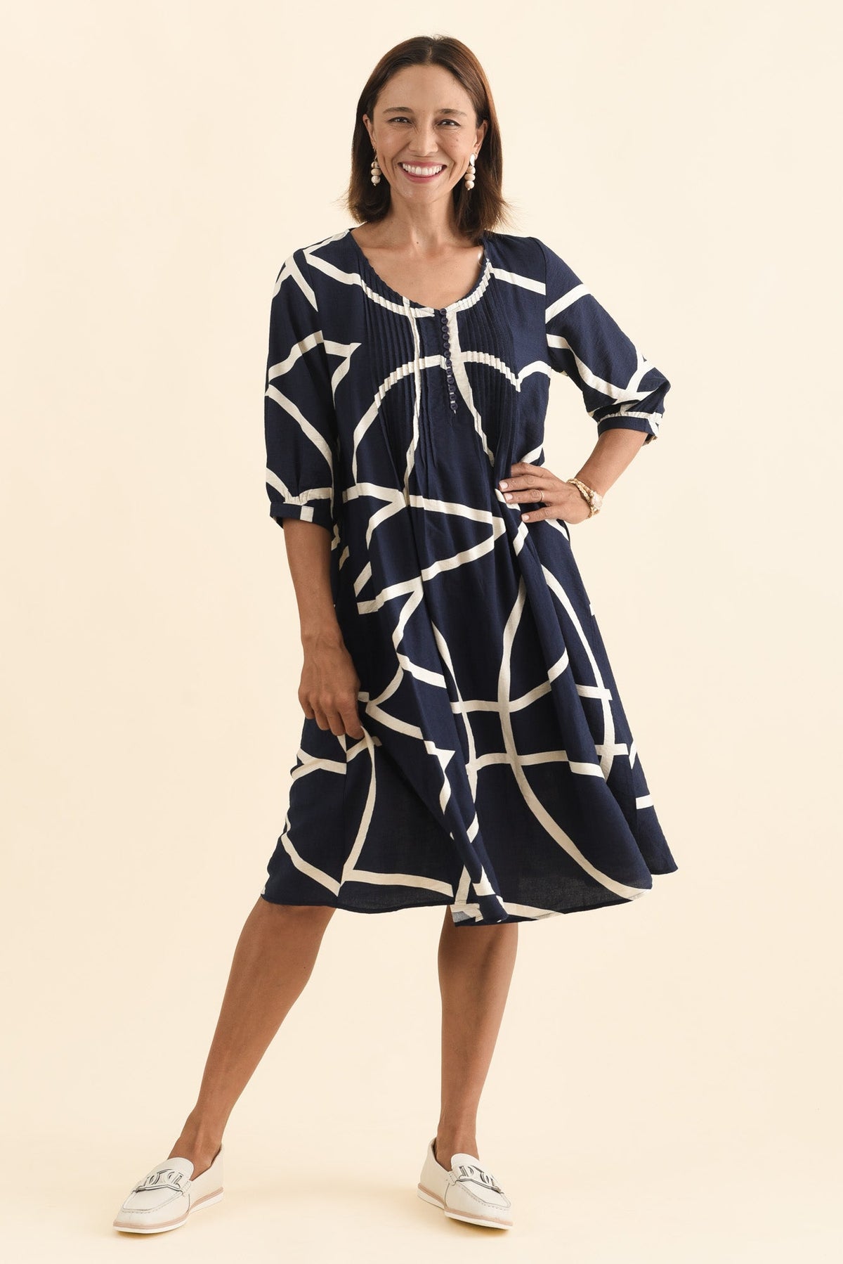 Arcadia Navy Abstract Button Dress