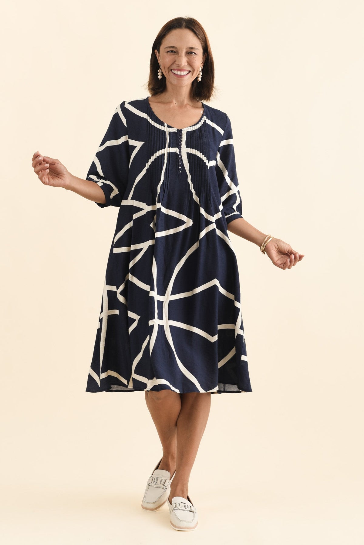 Arcadia Navy Abstract Button Dress