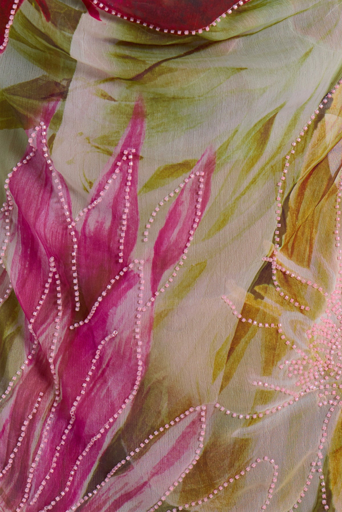 Dahlia Hand-Beaded Backless Chiffon Maxi Dress in Rosa
