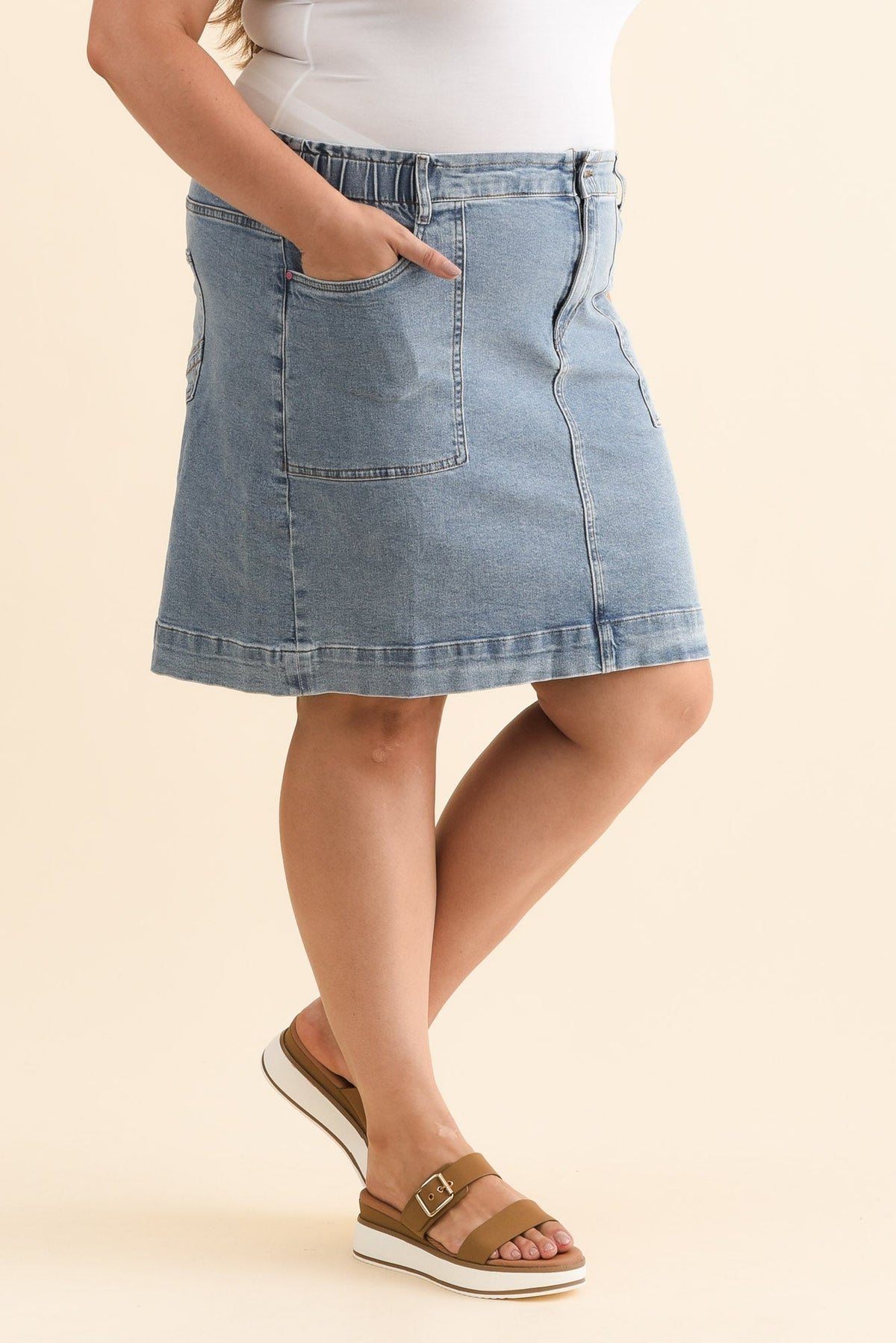 Atlas Blue Denim Stretch Skirt