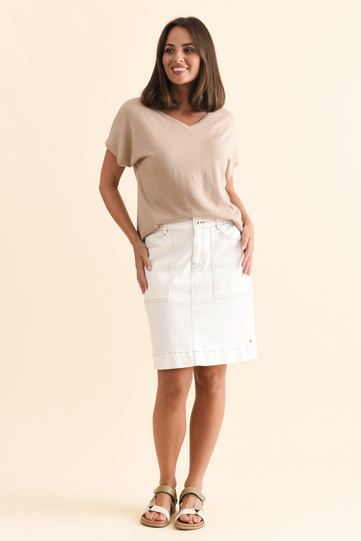 Atlas White Denim Stretch Skirt