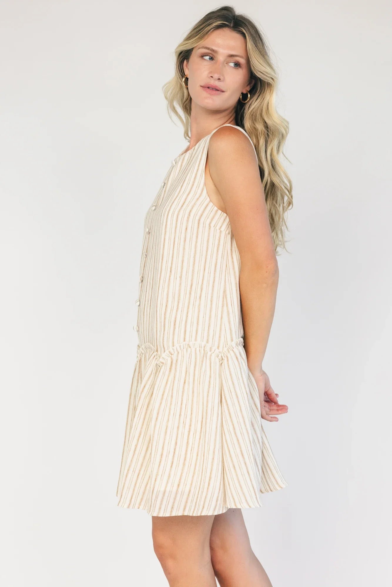 Aldridge Short Dress | Ivory + Taupe Stripe