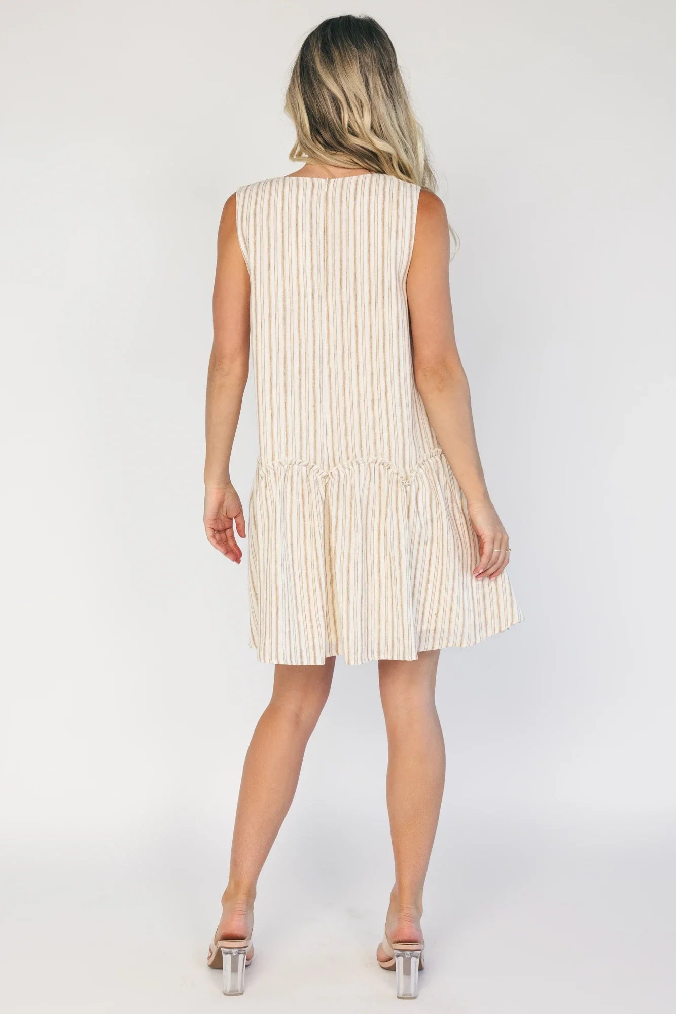 Aldridge Short Dress | Ivory + Taupe Stripe