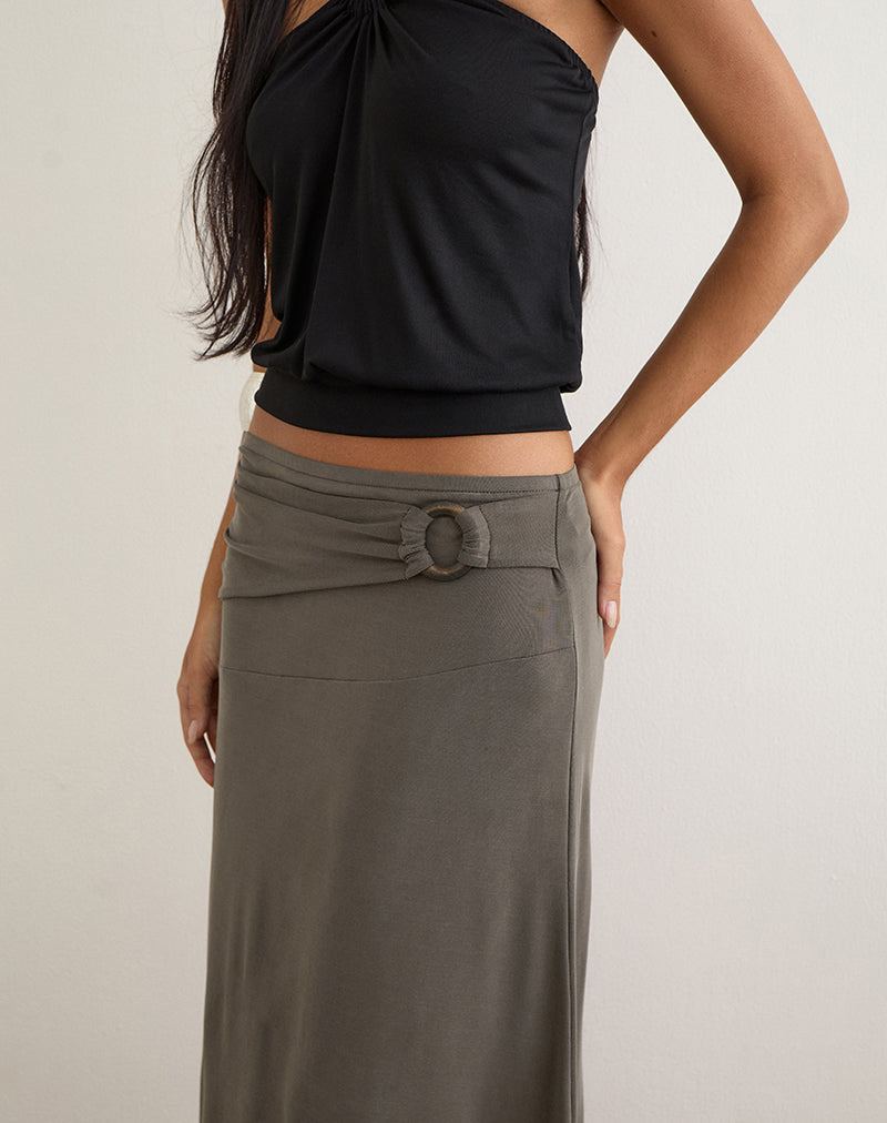 Yusra Midi Skirt in Cupro Dark Brown