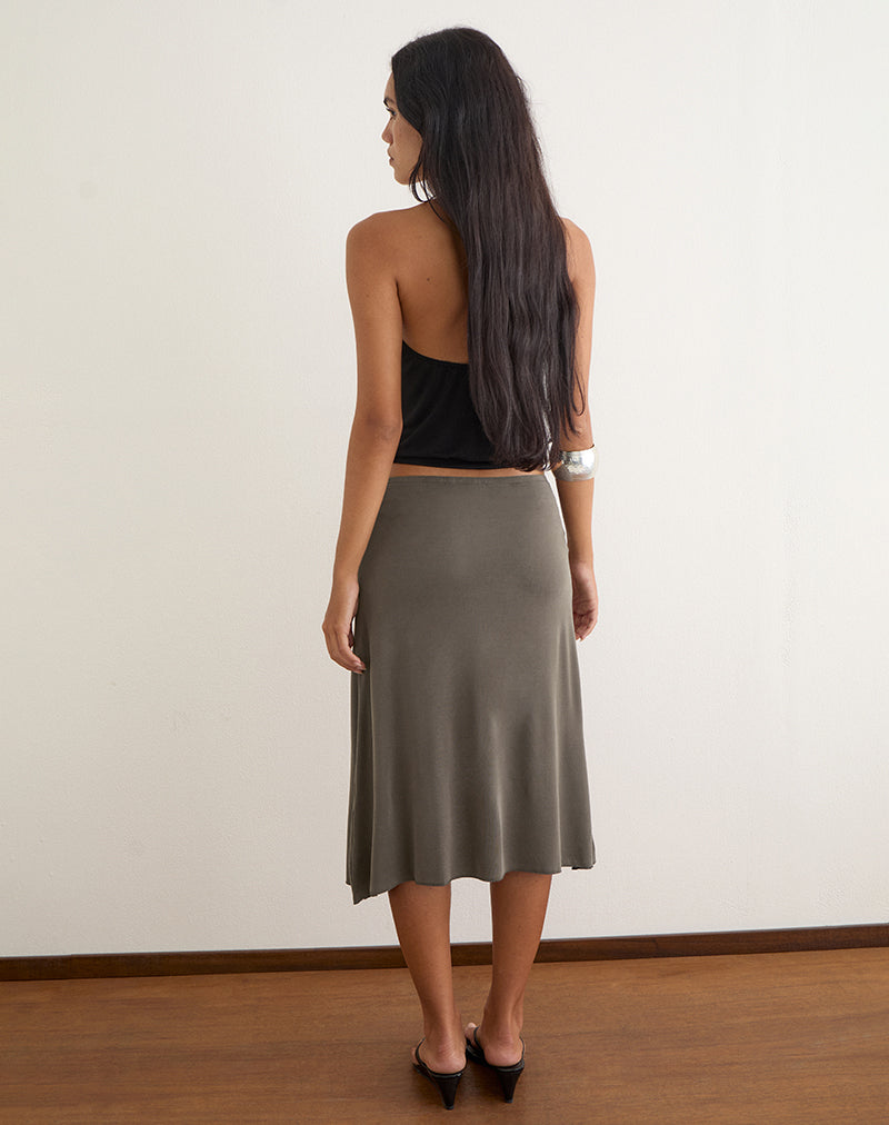 Yusra Midi Skirt in Cupro Dark Brown
