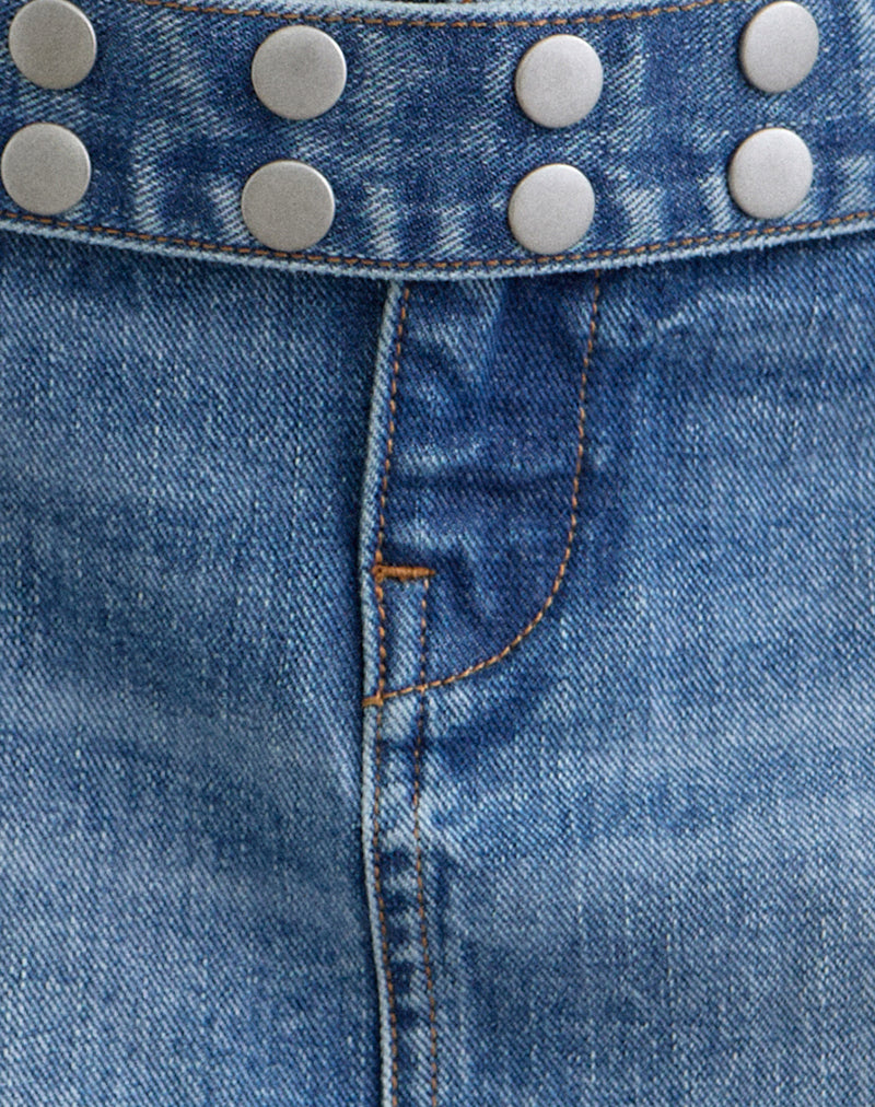 Belted Denim Mini Skirt in Fade Blue