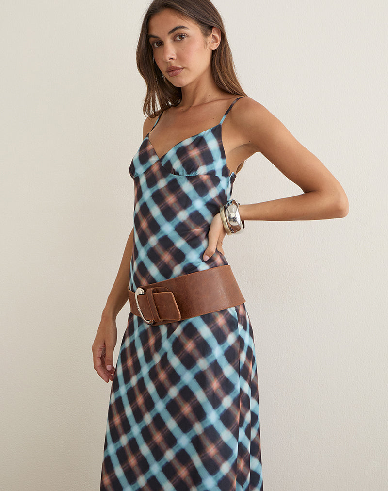 Bianna Dress in Chiffon Black and Blue Hazy Check