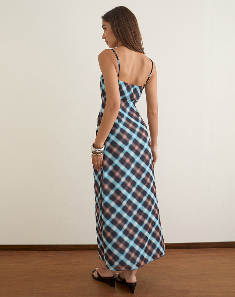 Bianna Dress in Chiffon Black and Blue Hazy Check