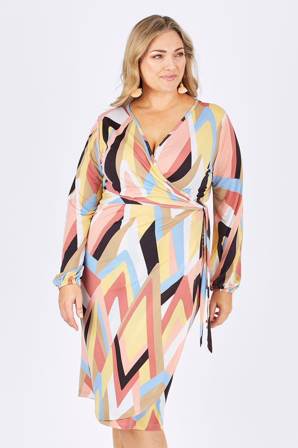 Belle Pastel Geometric Wrap Dress - Pastel