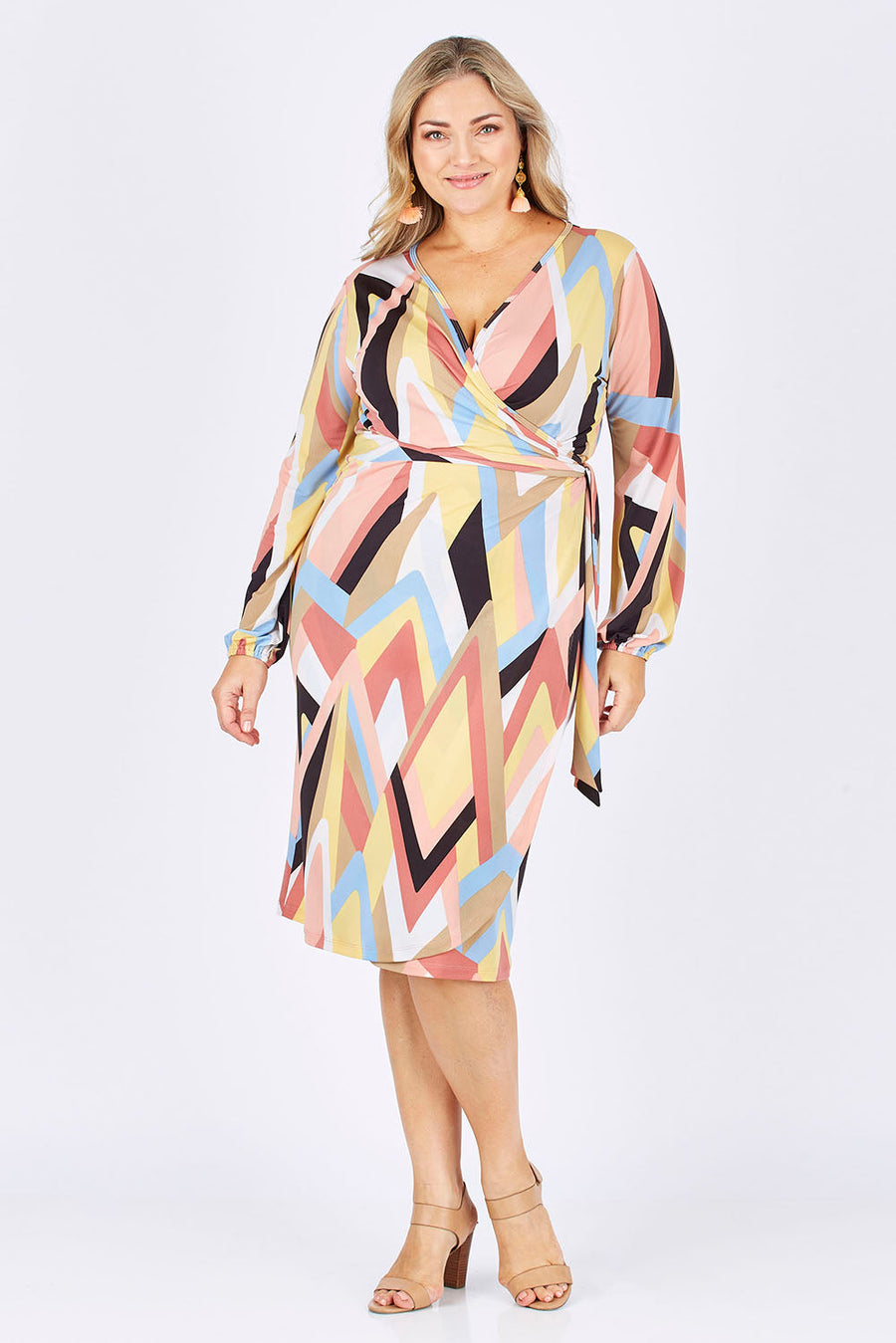 Belle Pastel Geometric Wrap Dress - Pastel