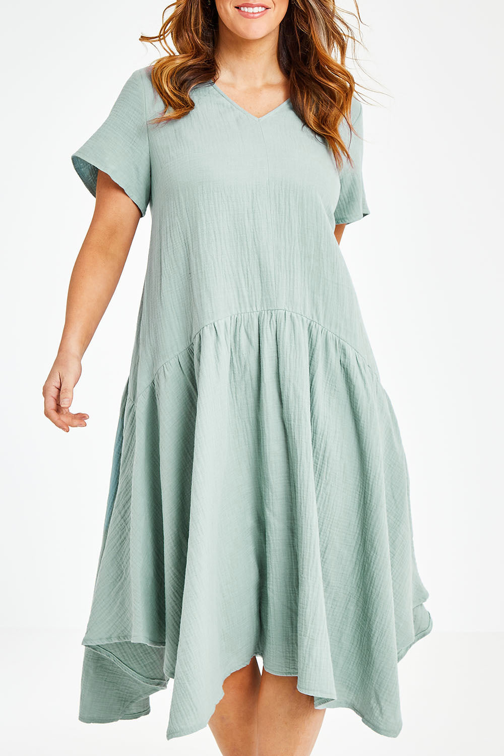 Belle Angled Hem Dress - Sage