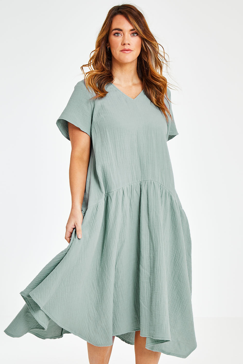 Belle Angled Hem Dress - Sage