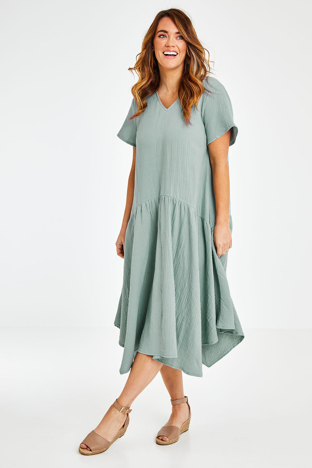 Belle Angled Hem Dress - Sage