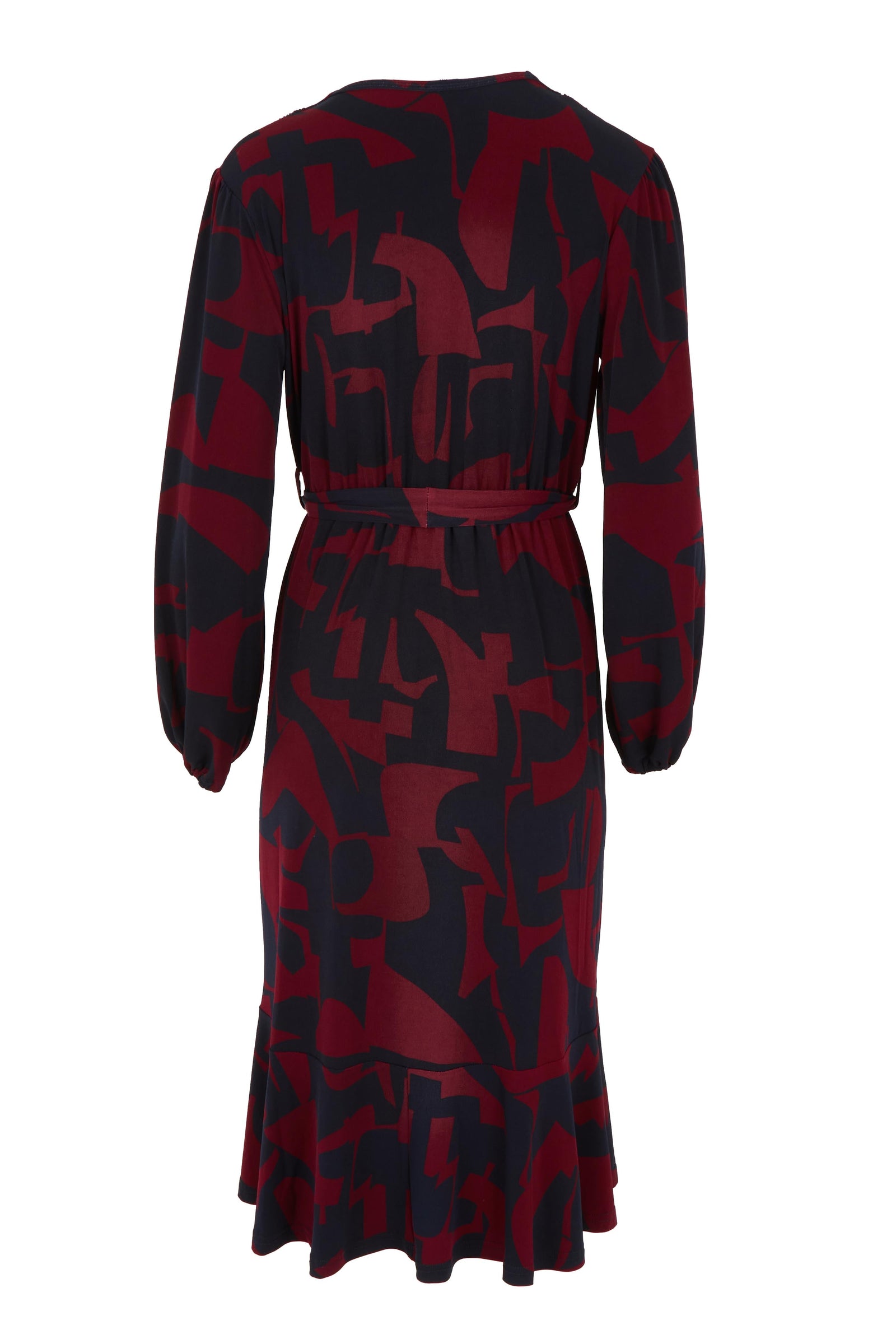 Belle Printed Long Sleeve Mock Wrap Dress - Winenavy
