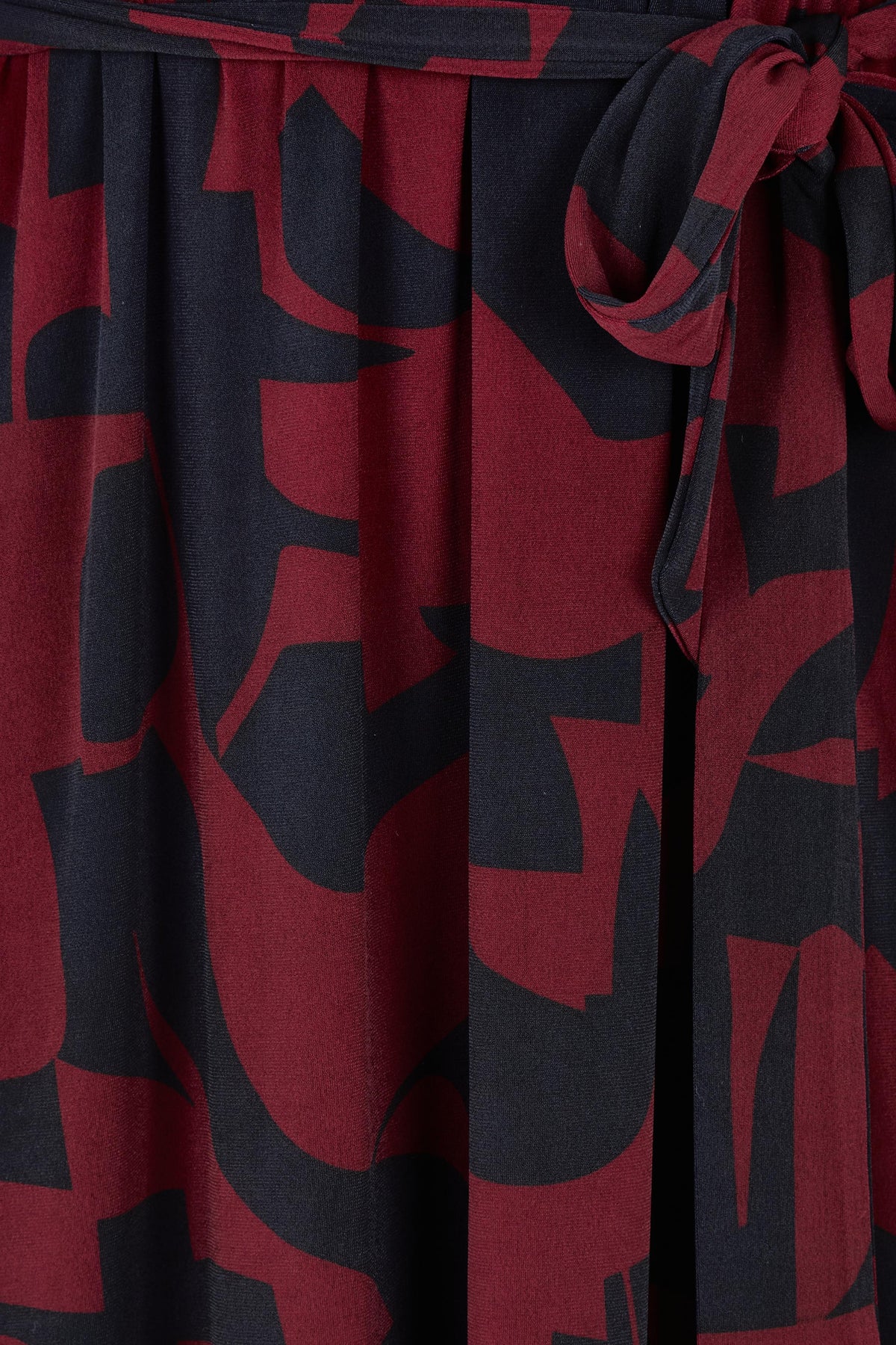 Belle Printed Long Sleeve Mock Wrap Dress - Winenavy