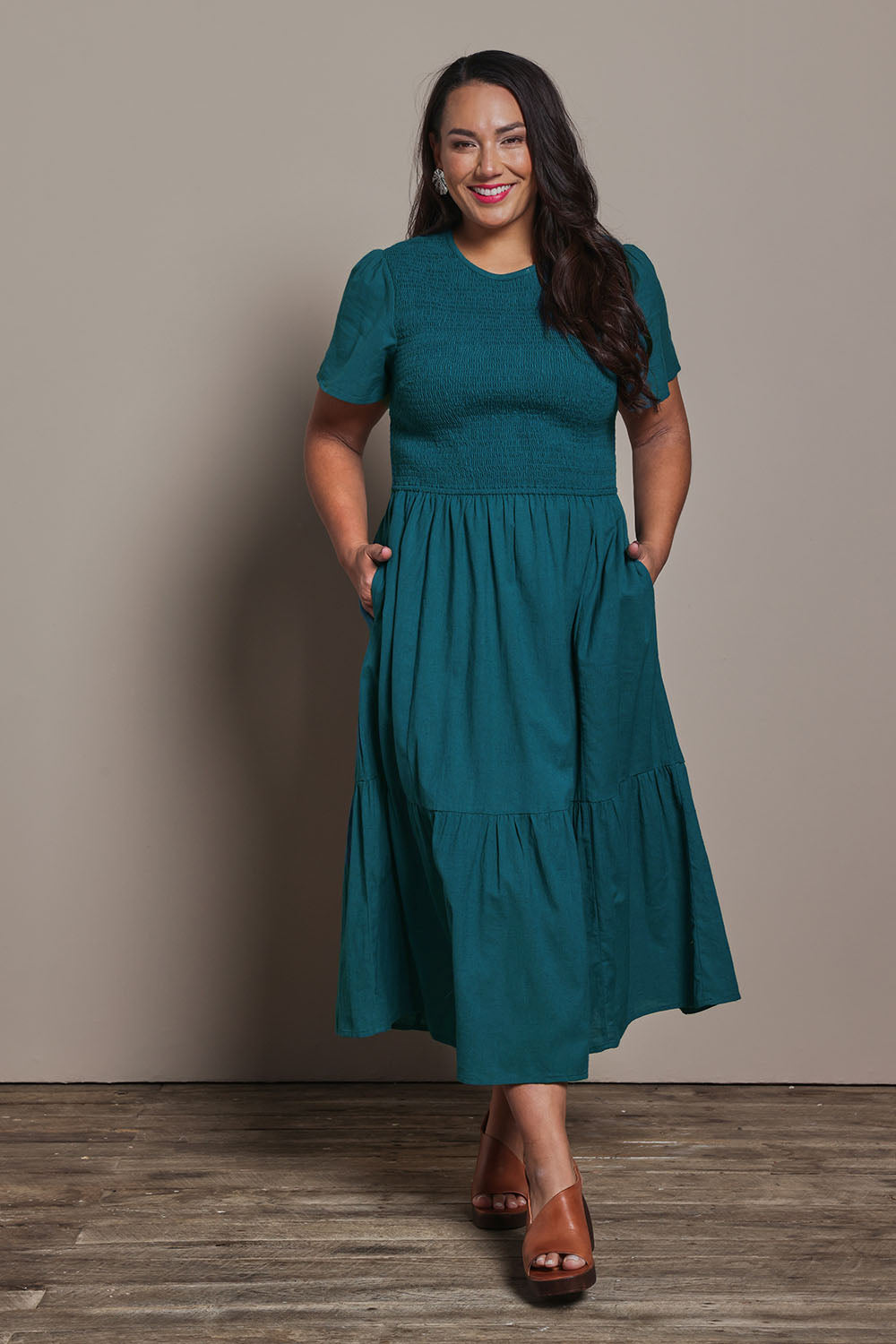 Belle Cotton Shirred Bodice Dress - Deepocean