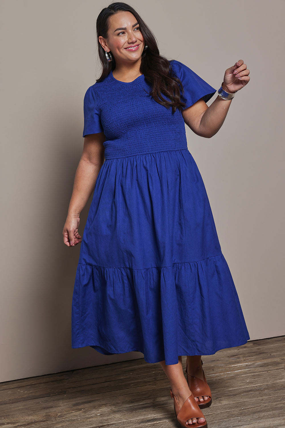 Belle Cotton Shirred Bodice Dress - Marineblue