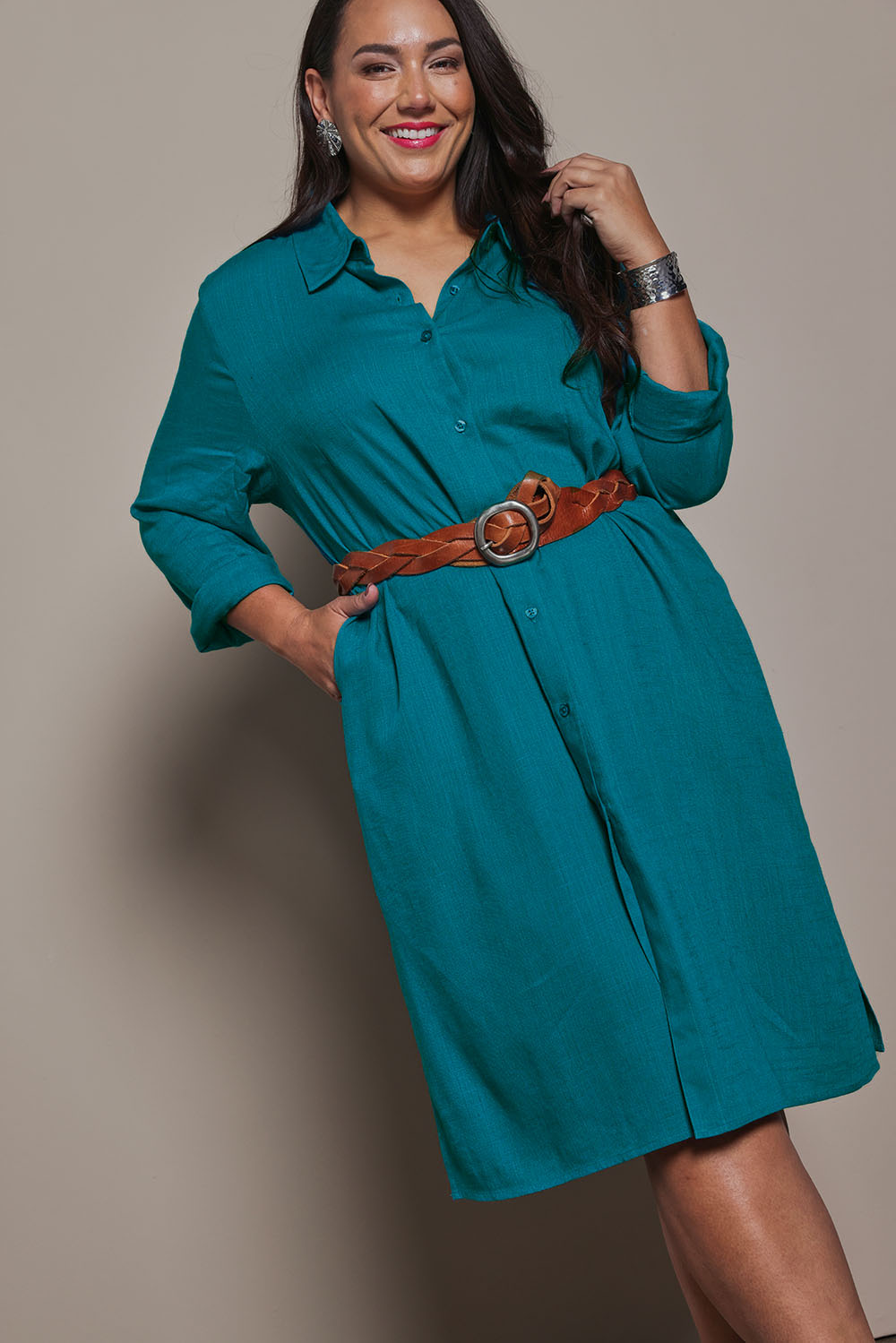Belle 3 Way Linen Blend Shirtmaker Dress - Aqua