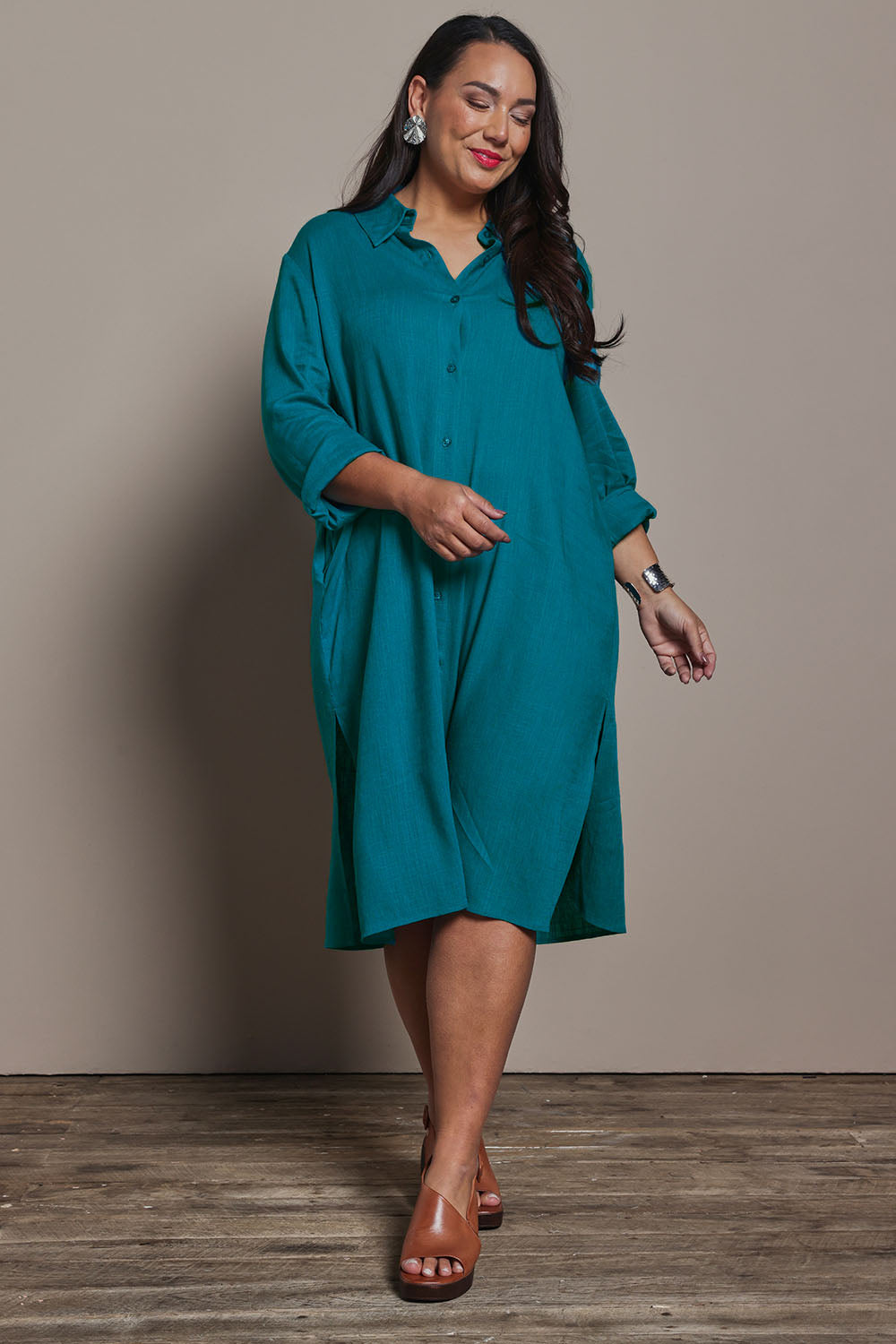 Belle 3 Way Linen Blend Shirtmaker Dress - Aqua
