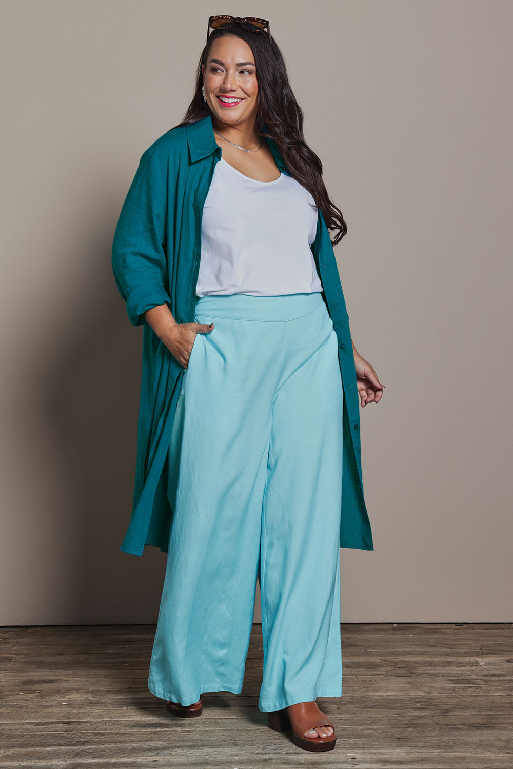 Belle 3 Way Linen Blend Shirtmaker Dress - Aqua