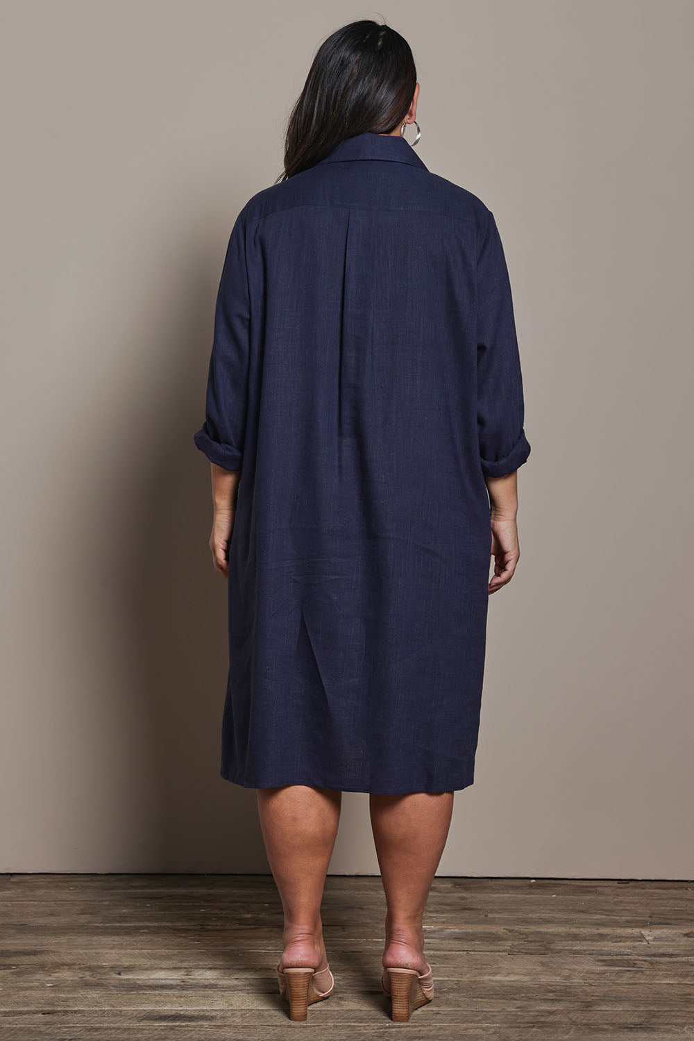 Belle 3 Way Linen Blend Shirtmaker Dress - Navy