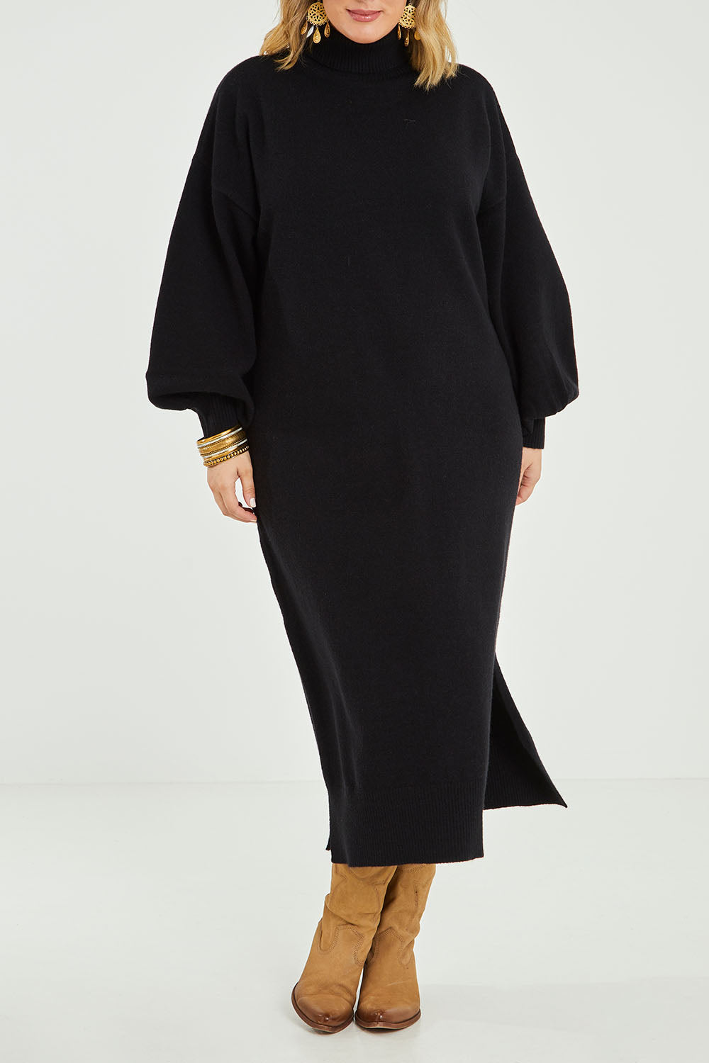 Cool Order Balloon Sleeve Dress - Black