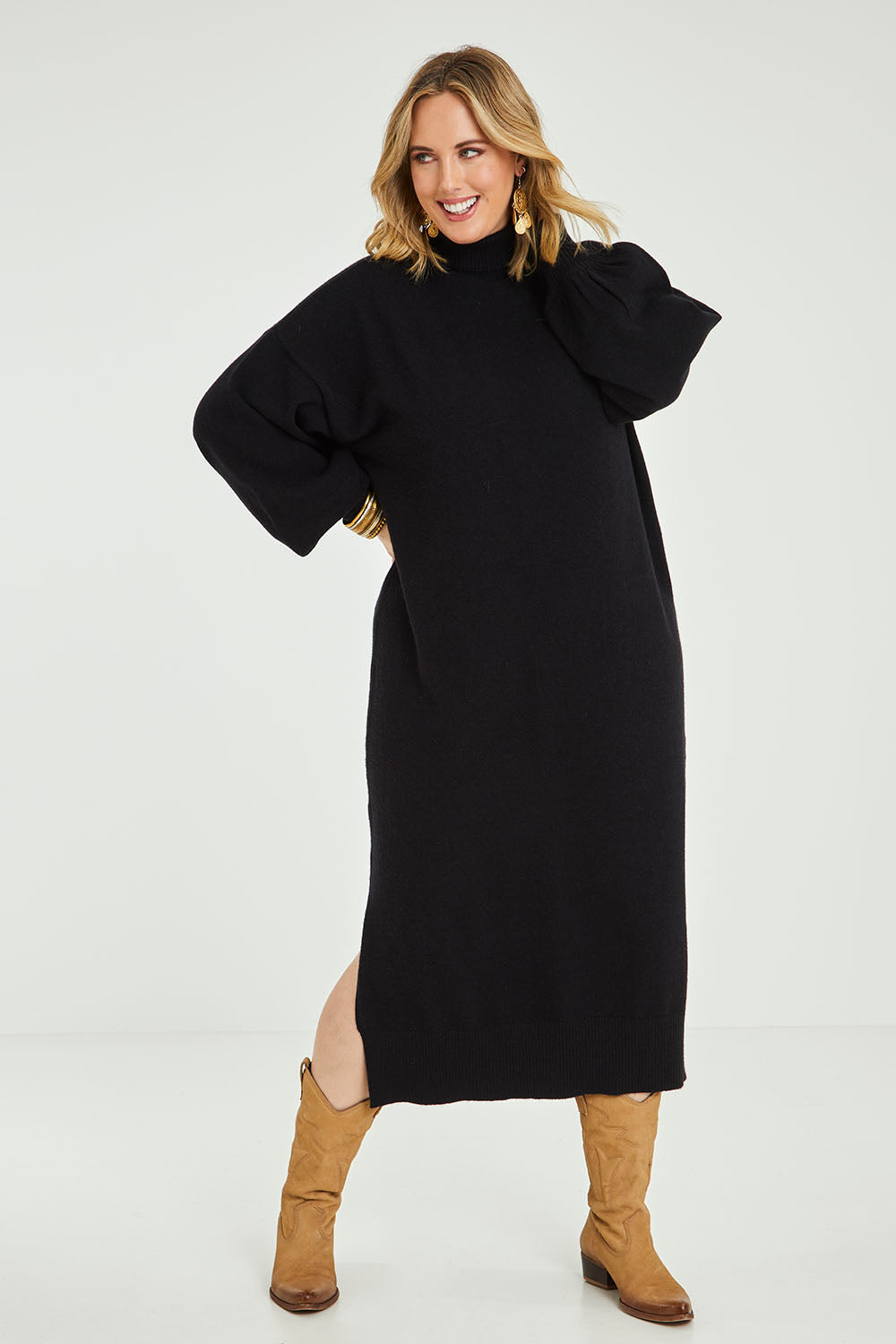 Cool Order Balloon Sleeve Dress - Black