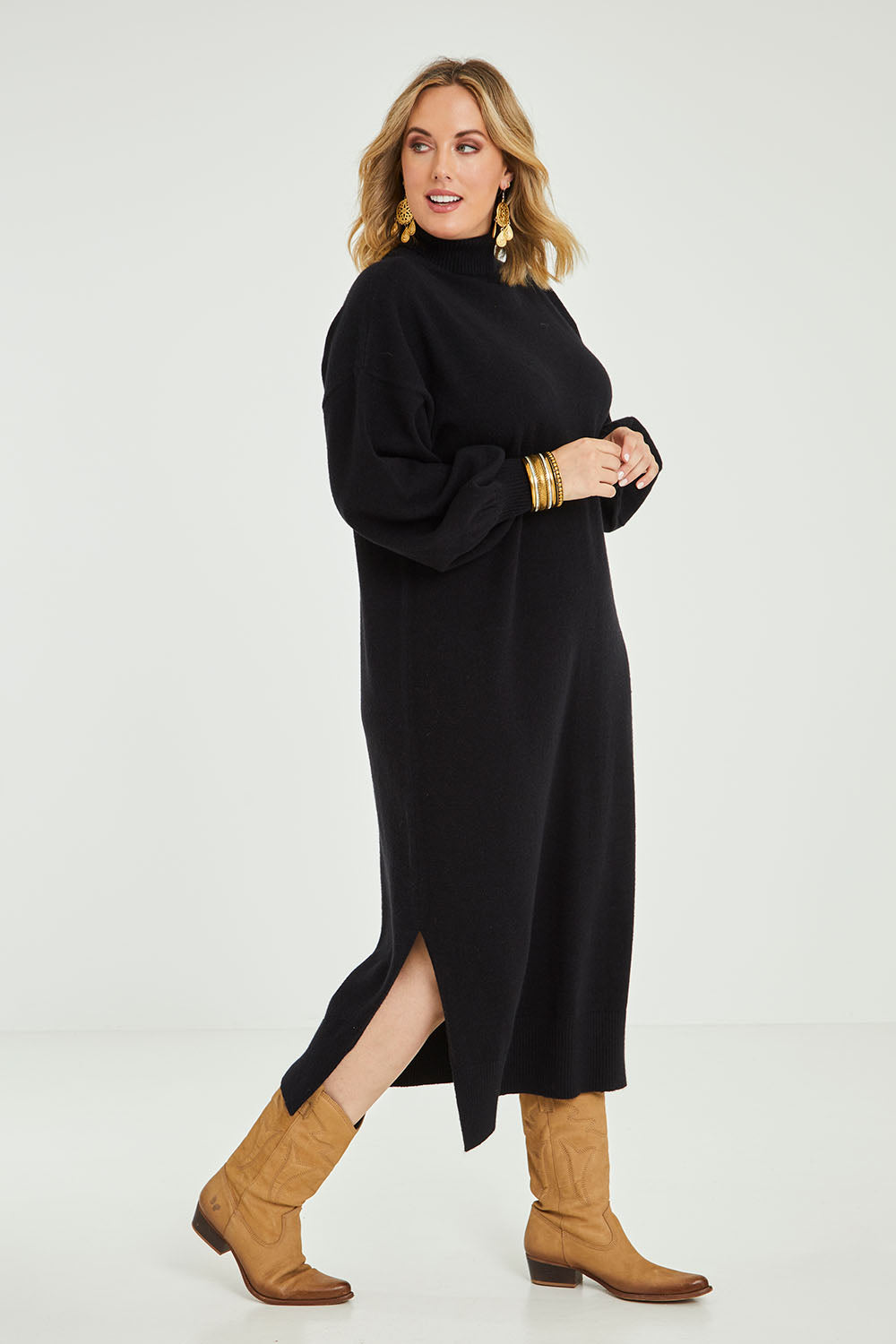 Cool Order Balloon Sleeve Dress - Black