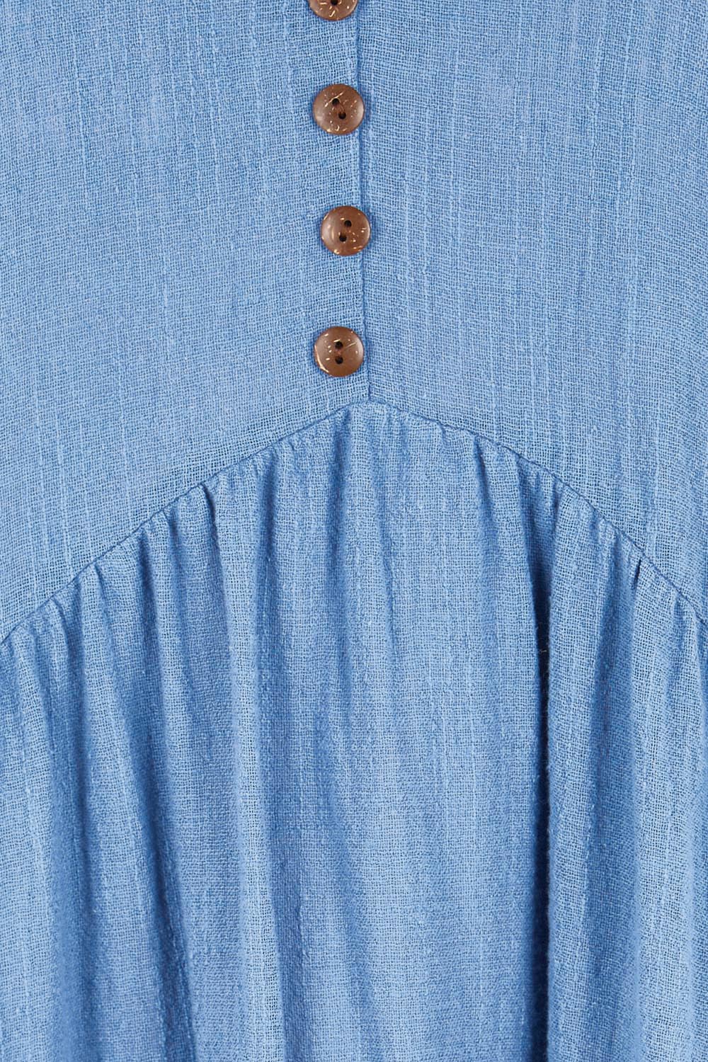 Cute As A Button Cotton Midi Dress – Bluebell