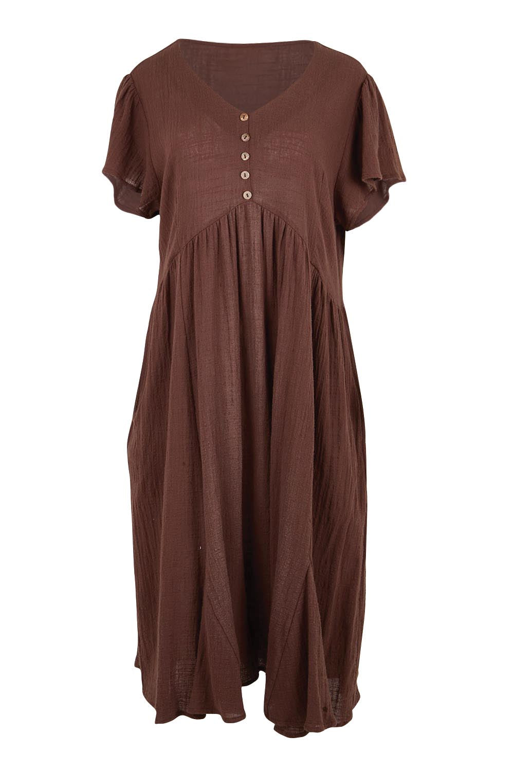 Cute As A Button Cotton Midi Dress – Chocolate