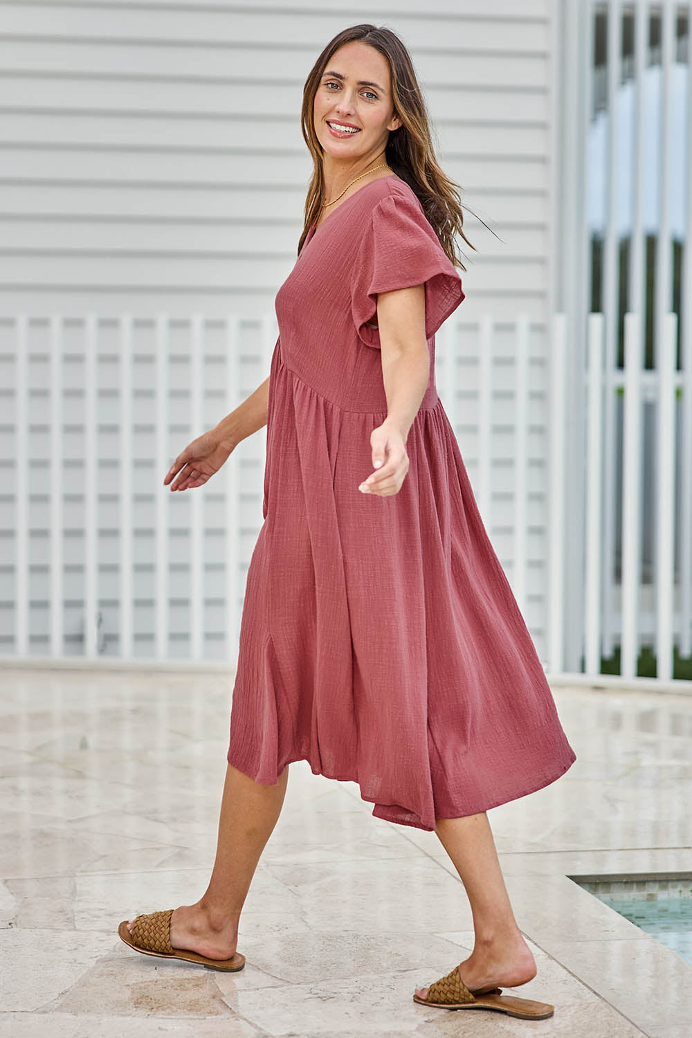 Cute As A Button Cotton Midi Dress – Dustyrose