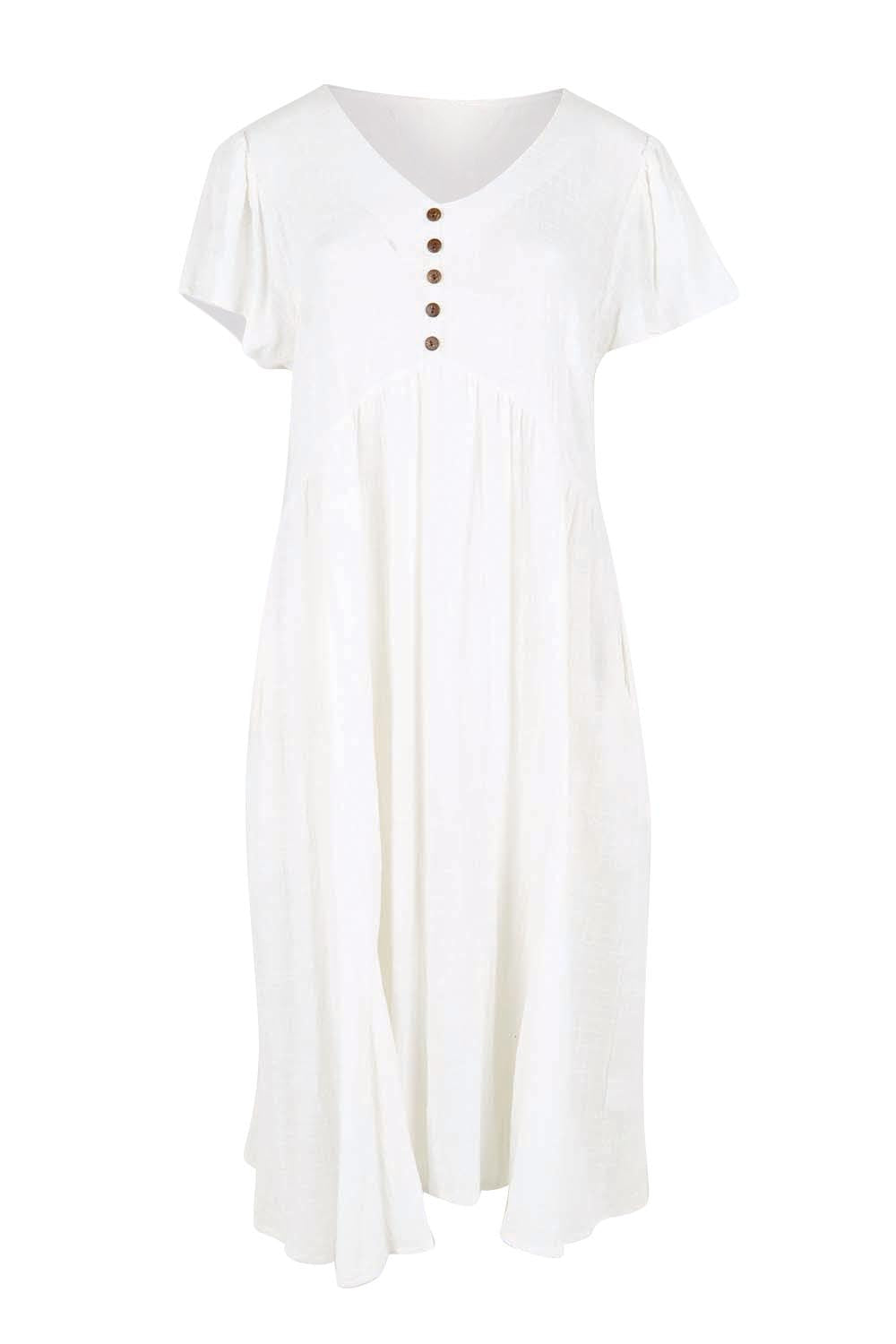 Cute As A Button Cotton Midi Dress – White