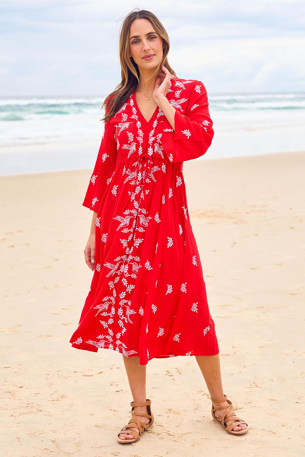 Dancing With Birds Midi Dress - Scarlet