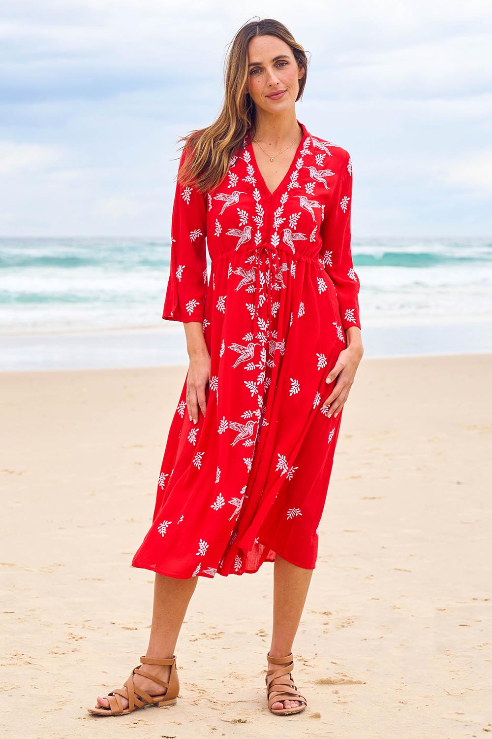 Dancing With Birds Midi Dress - Scarlet