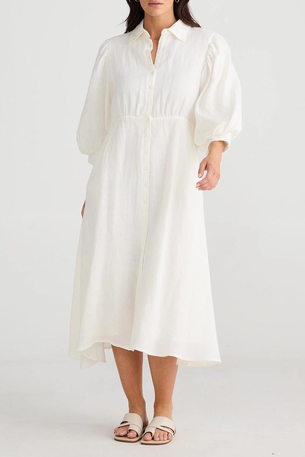 Affirmation Linen Dress - White