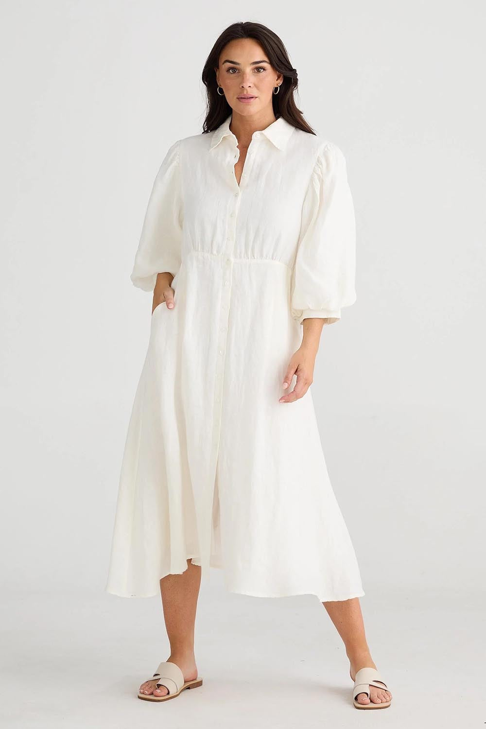 Affirmation Linen Dress - White
